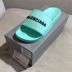 Balenciaga Mint Green Slide Sandals